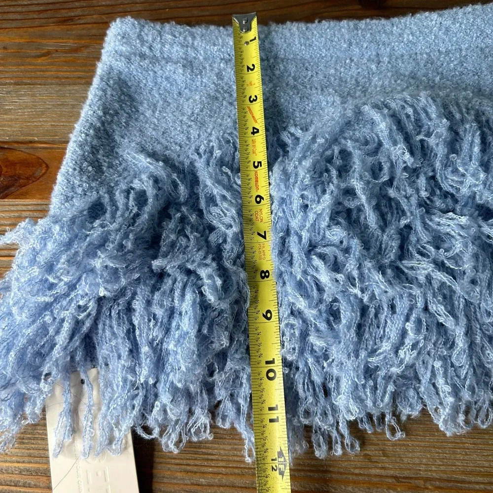 MUSERA Women Baby Blue Knit‎ Fringe Mini Skirt Shaggy Textured Size Small NWT